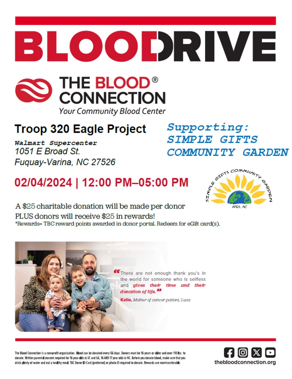 Reminder! Please sign up to give blood and help the Garden&nbsp;too!